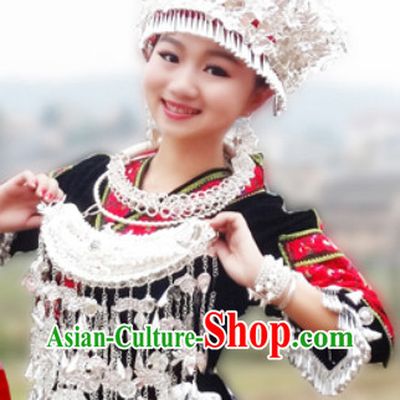 Traditional Silver Miao Tribe Hat and Necklace