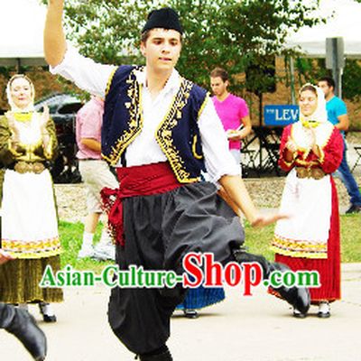Traditional Greek Dance Costume and Hat Complete Set for Men