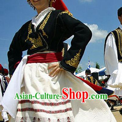 Traditional Greek Dancing Costume and Hat Complete Set for Women