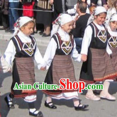 Traditional Greek National Clothes and Headwear Complete Set for Girls