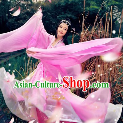 Asian Pink Fairy Wide Sleeves Classical Dancing Costumes Complete Set