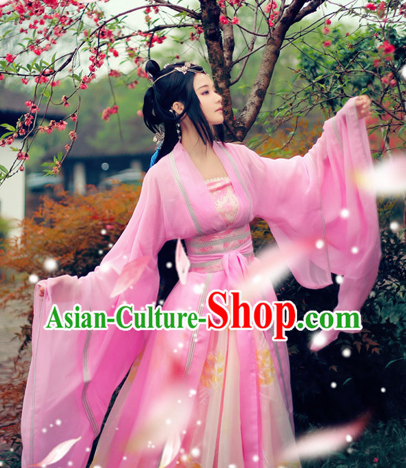 China Pink Fairy Wide Sleeves Classical Dancing Costumes Complete Set China Pink Fairy Wide Sleeves Classical Dancing Costumes Complete Set