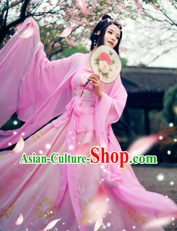 China Pink Fairy Wide Sleeves Classical Dancing Costumes Complete Set China Pink Fairy Wide Sleeves Classical Dancing Costumes Complete Set