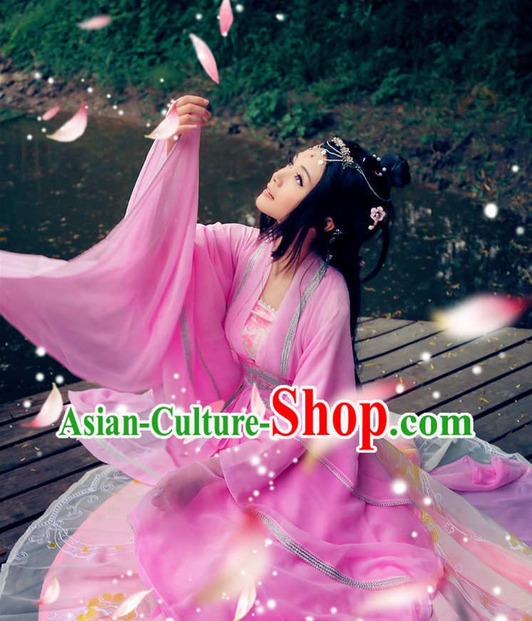 China Pink Fairy Wide Sleeves Classical Dancing Costumes Complete Set China Pink Fairy Wide Sleeves Classical Dancing Costumes Complete Set