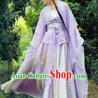 China Purple Fairy Wide Sleeves Classical Dance Costumes Complete Set