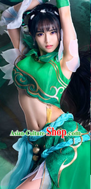 Asian Green Numen Costumes and Hair Accessories Full Set for Women