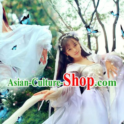 Asian Traditional White Princess Carnival Parade Costumes Complete Set