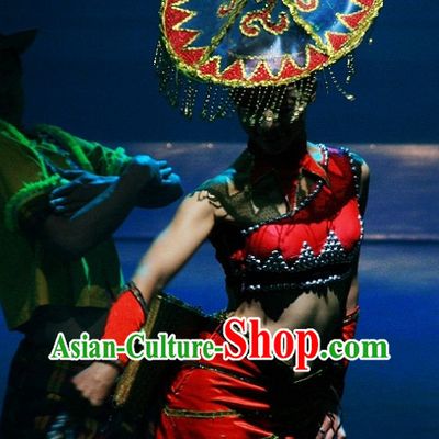 China Yunnan Province Lijiang Ethnic Minority Dai Dance Costume and Hat for Women