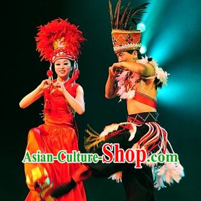 Chinese Yunan Xishuang Banna Ethnic Men and Women's Dance Costumes