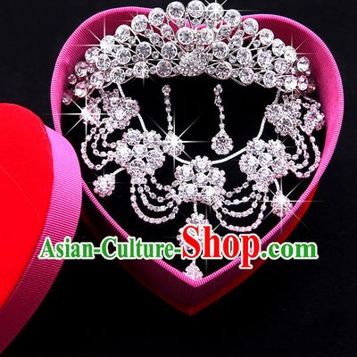 Romantic Wedding Necklace Earrings and Crown Bridal Accessories Set