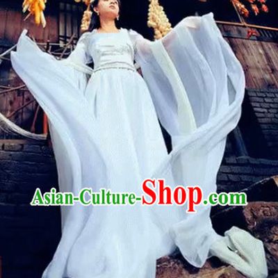 Pure White Wide Sleeves China Classical Dancing Costumes