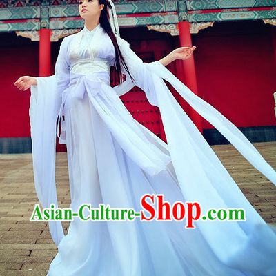 Pure White Mandarin Hanfu Clothes Complete Set for Women