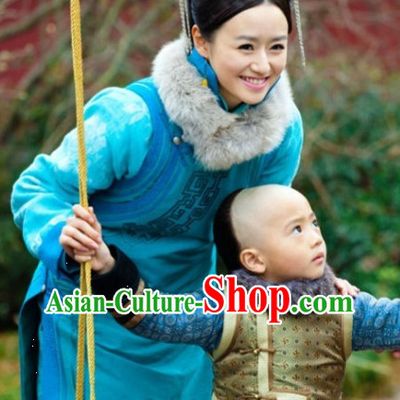 Traditional Manchu Princess Robe Costumes and Headwear
