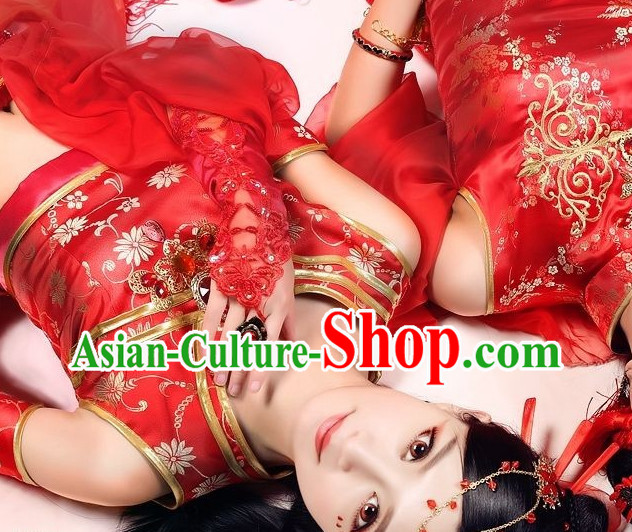Happy New Year China Red Beauty Fairy Costumes Full Set