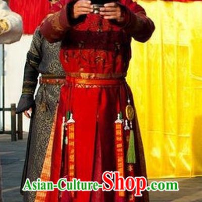 Qing Dynasty Emperor Long Robe Clothes and Hat Complete Set