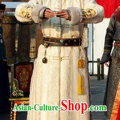 Qing Dynasty Prince Winter Long Robe Clothes and Hat Complete Set