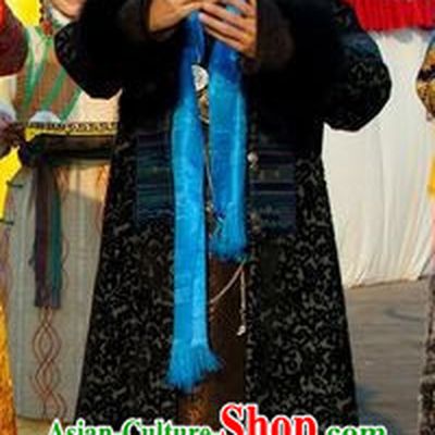 Qing Dynasty Mongolian Long Robe Clothes and Hat Complete Set