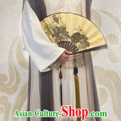 Chinese Traditional Tang Bohu Costumes and Fan for Men