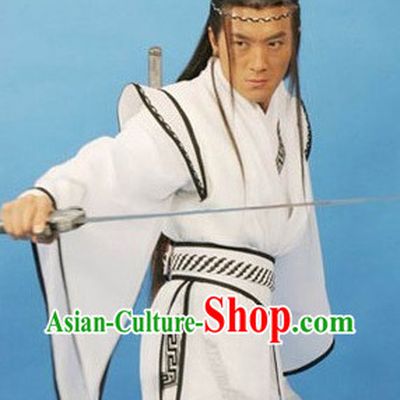 China Ancient White Film Costumes and Headwear for Men