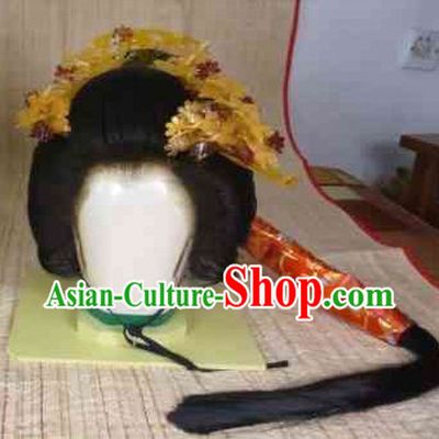 Traditional Japanese Geisha Black Long Wig and Hair Accessories