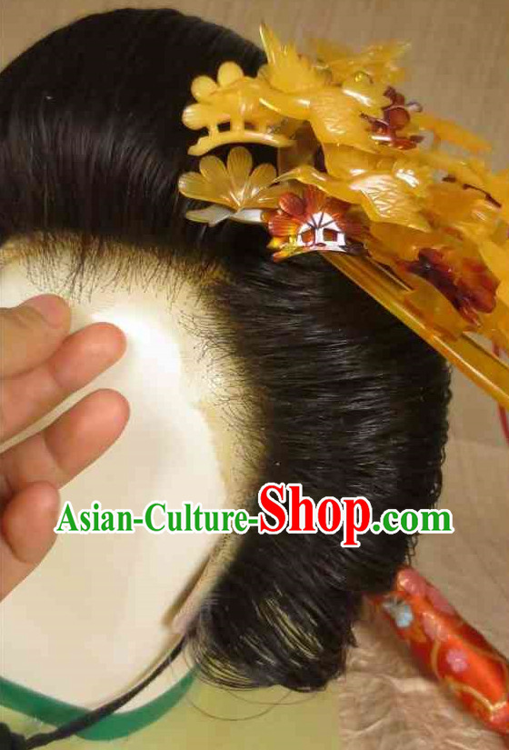 Traditional Japanese Geisha Black Long Wig and Hair Accessories Traditional Japanese Geisha Black Long Wig and Hair Accessories