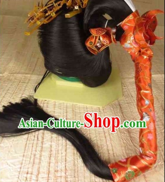 Traditional Japanese Geisha Black Long Wig and Hair Accessories Traditional Japanese Geisha Black Long Wig and Hair Accessories