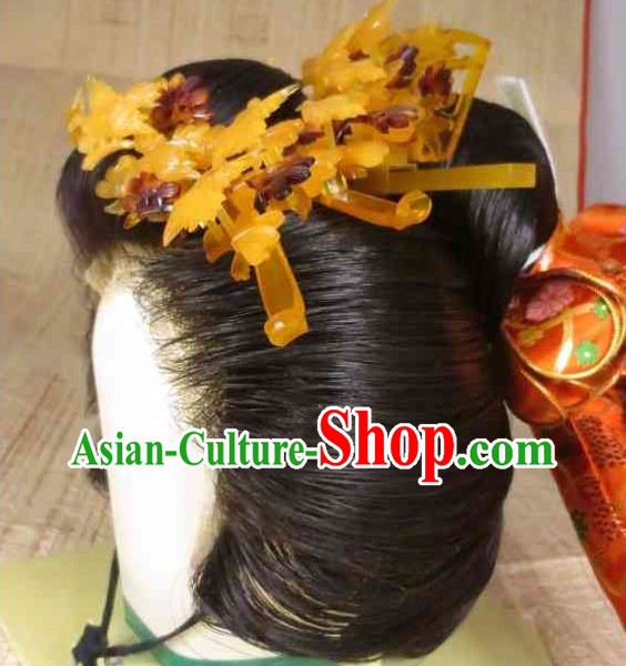 Traditional Japanese Geisha Black Long Wig and Hair Accessories Traditional Japanese Geisha Black Long Wig and Hair Accessories