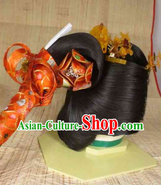 Traditional Japanese Geisha Black Long Wig and Hair Accessories Traditional Japanese Geisha Black Long Wig and Hair Accessories