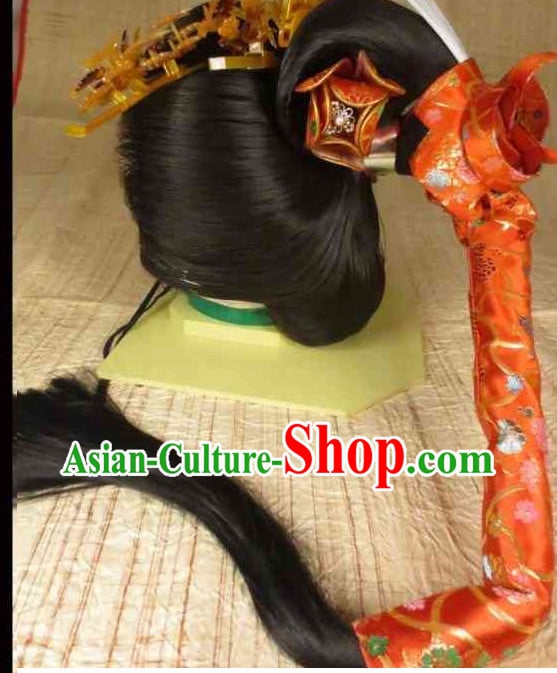Traditional Japanese Geisha Black Long Wig and Hair Accessories Traditional Japanese Geisha Black Long Wig and Hair Accessories