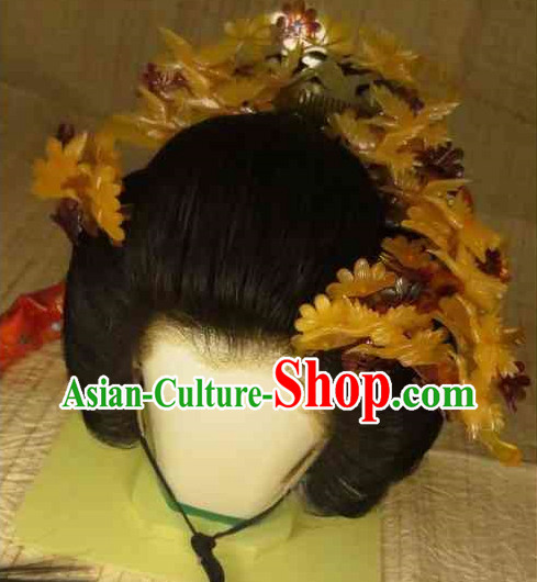 Traditional Japanese Geisha Black Long Wig and Hair Accessories Traditional Japanese Geisha Black Long Wig and Hair Accessories