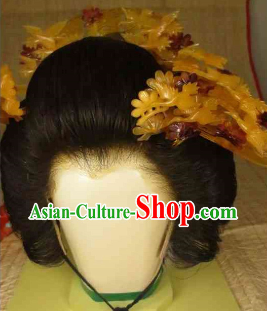 Traditional Japanese Geisha Black Long Wig and Hair Accessories Traditional Japanese Geisha Black Long Wig and Hair Accessories
