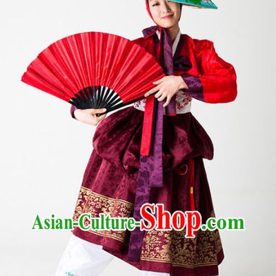 Korean Traditional Fan Dance Costumes and Hat for Women