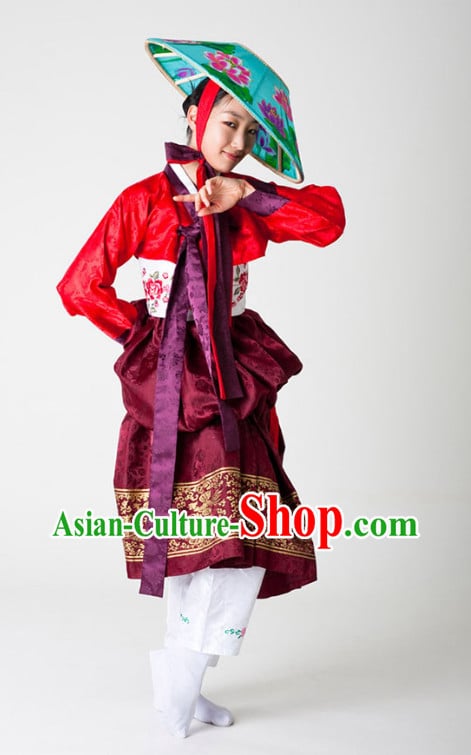 Korean Traditional Fan Dance Costumes and Hat for Women Korean Traditional Fan Dance Costumes and Hat for Women