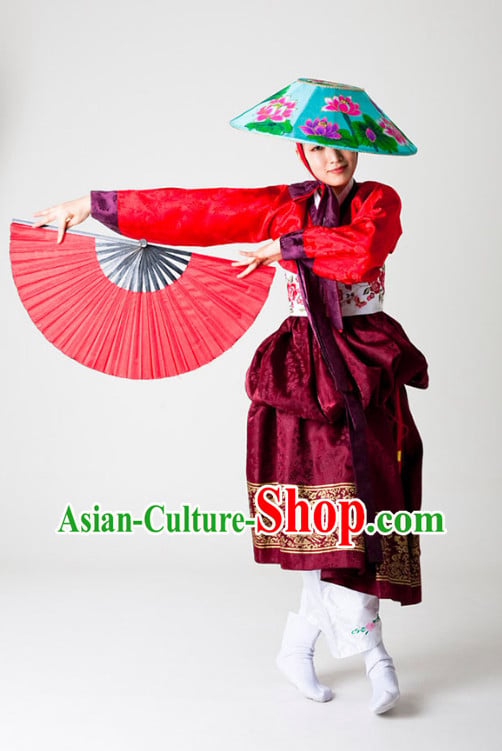 Korean Traditional Fan Dance Costumes and Hat for Women Korean Traditional Fan Dance Costumes and Hat for Women
