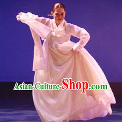 Pure White Korean Classical Dance Costumes for Women