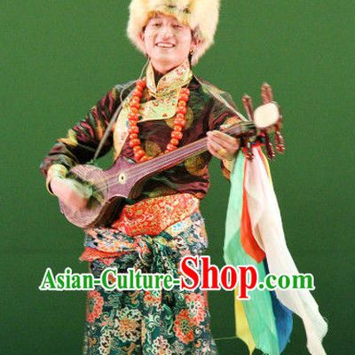 Mongolian Musician Traditional Dress and Hat for Men