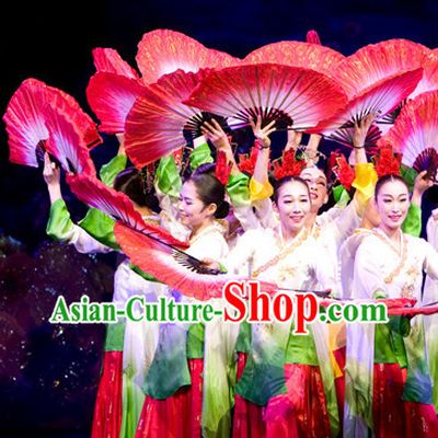 Korean Traditional Fan Dancing Costumes and Headpiece for Girls