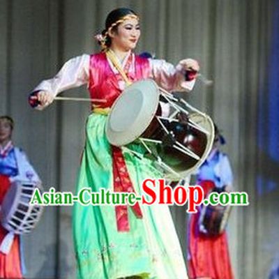 Korean Traditional Drum Dancing Costumes and Headpiece for Women