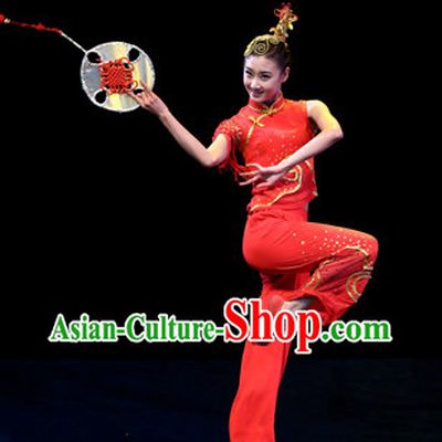 Chinese Classical Fan Dance Costumes for Girls
