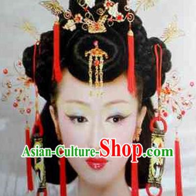 Chinese Wedding Black Wig and Hair Accessories