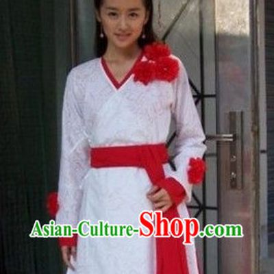 Chinese Fairy White Costumes with Red Flower