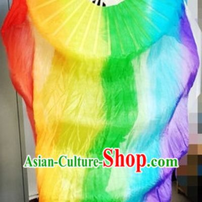Rainbow Color Pure Silk Dance Fan