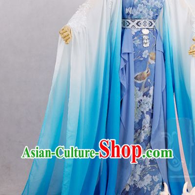 Color Transition Blue White Princess Cosplay Costumes Complete Set