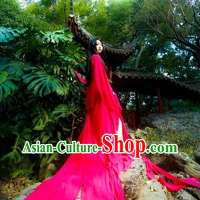 Long Tail Red Hanfu Cosplay Costumes Complete Set