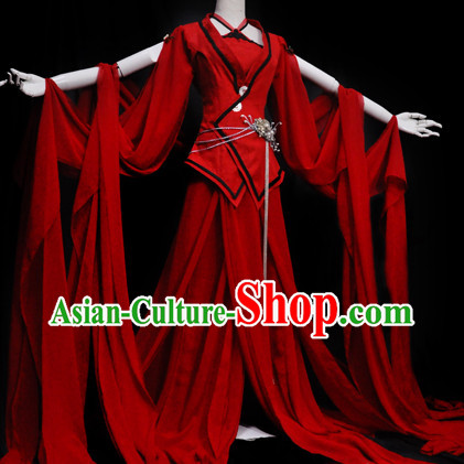 Chinese Red Hanfu with Long Tail Chinese Red Hanfu with Long Tail