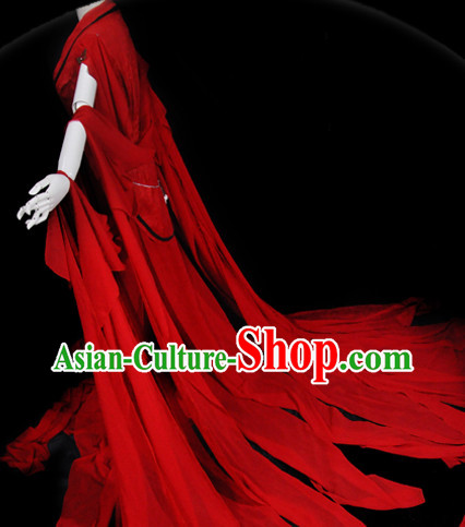 Chinese Red Hanfu with Long Tail Chinese Red Hanfu with Long Tail