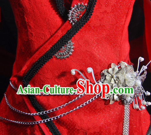 Chinese Red Hanfu with Long Tail Chinese Red Hanfu with Long Tail