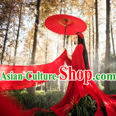 Asian Red Fairy Costumes Complete Set with Long Trails