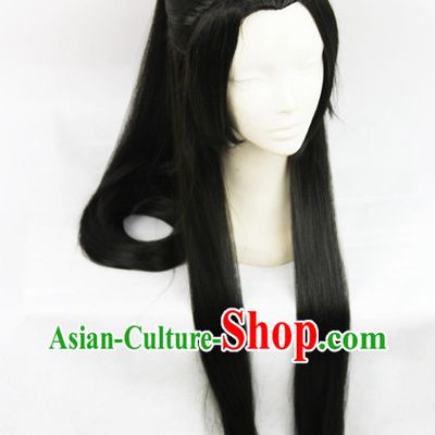 Chinese Fashion Long Black Wig Hairpieces for Men