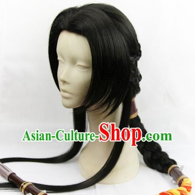 Chinese Fashion Ancient Kung Fu Male Long Black Wig